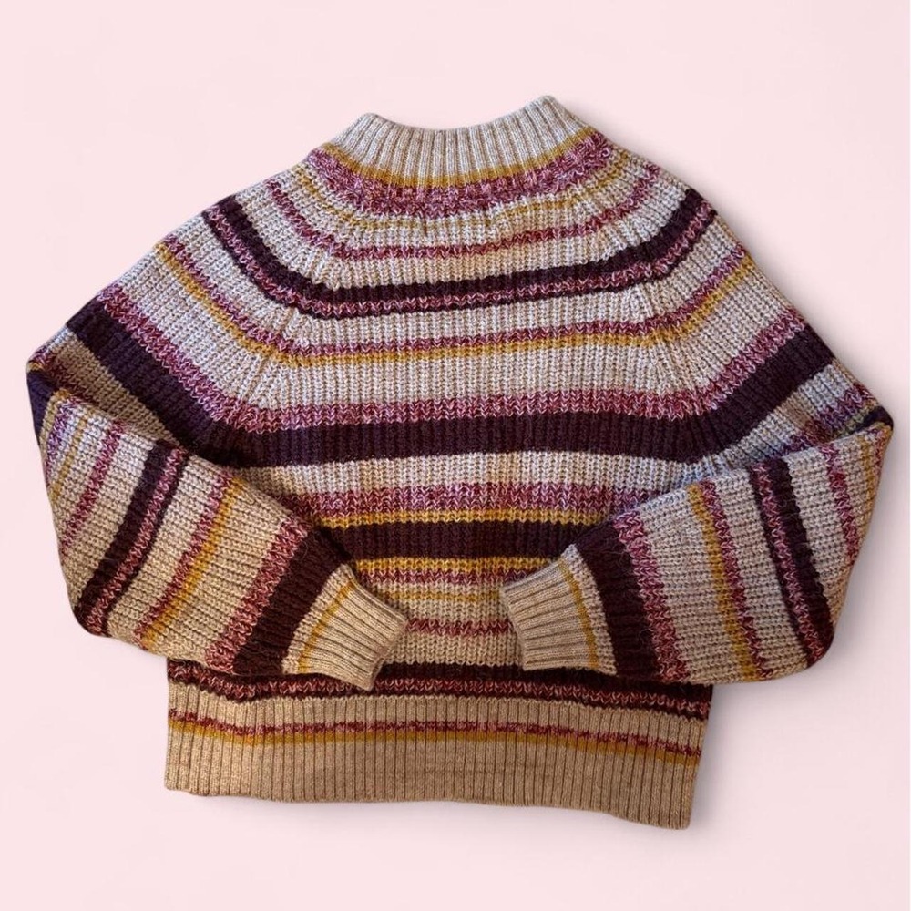 Old Navy Womens Striped Cropped Sweater High Neck Thick Knit Tan Multi XS